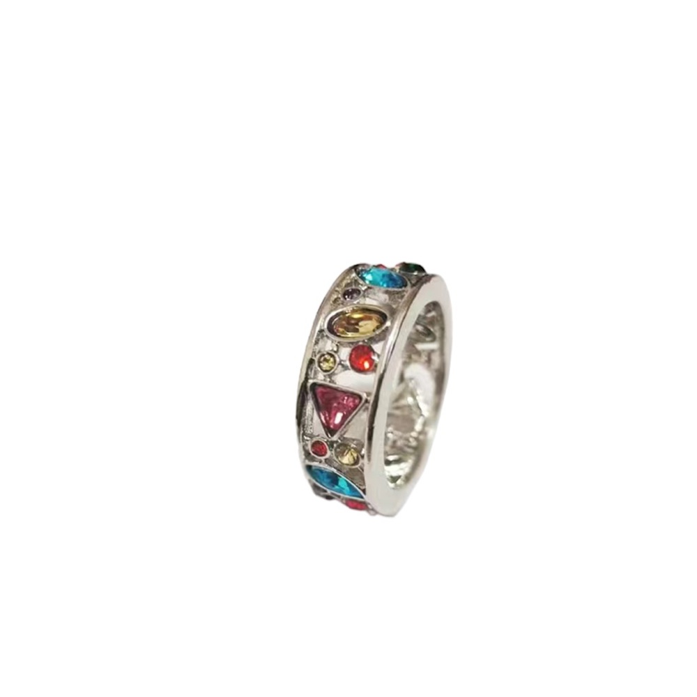 Geometric Shaped Multicolored Gemstone Silver Ring - image 8